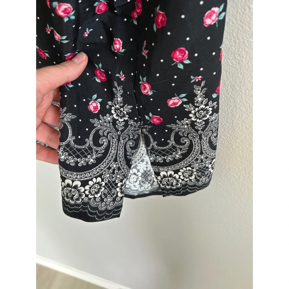 PJ Salvage Rose Print Pajama Set Nightgown & Button Front Sleep Shirt Women M